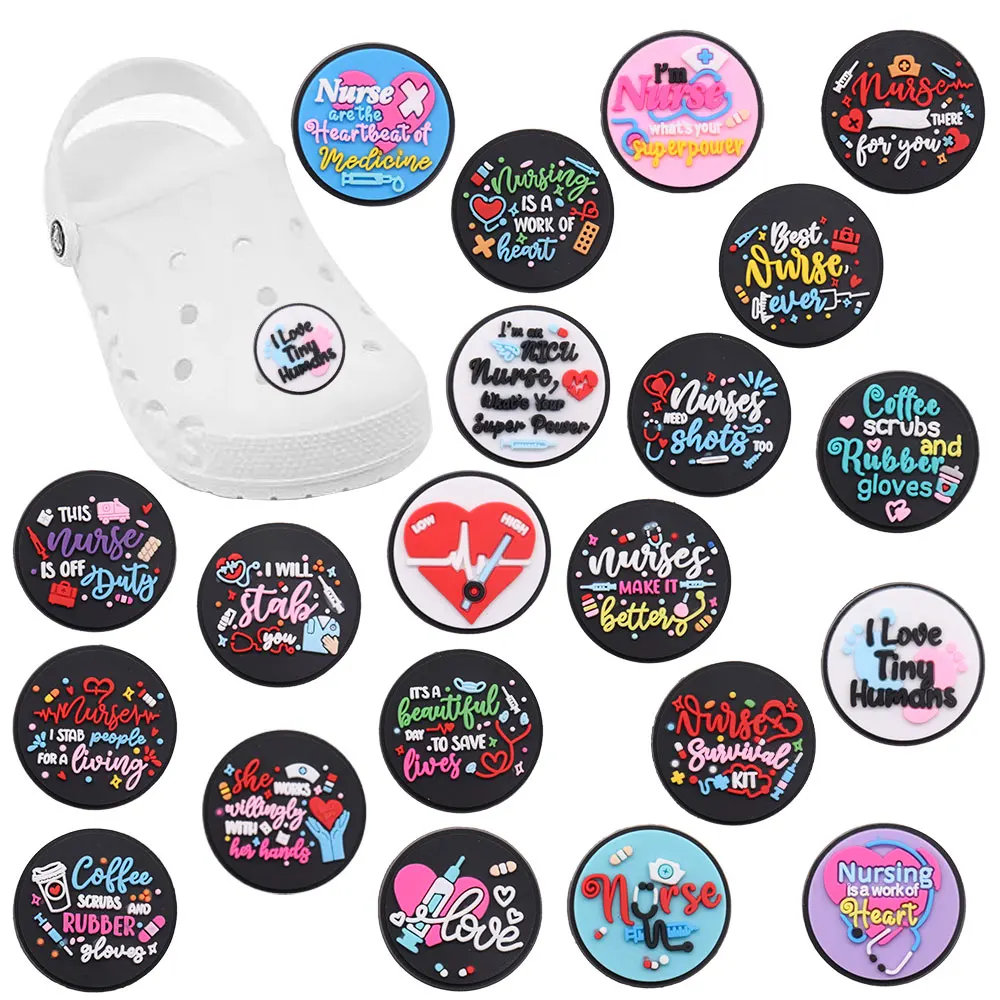 New Arrival 1-21pcs Shoe Charms Colorful English Slogans Nurse Accessories PVC Shoe Decoration For Wristbands Croc Jibz Gift