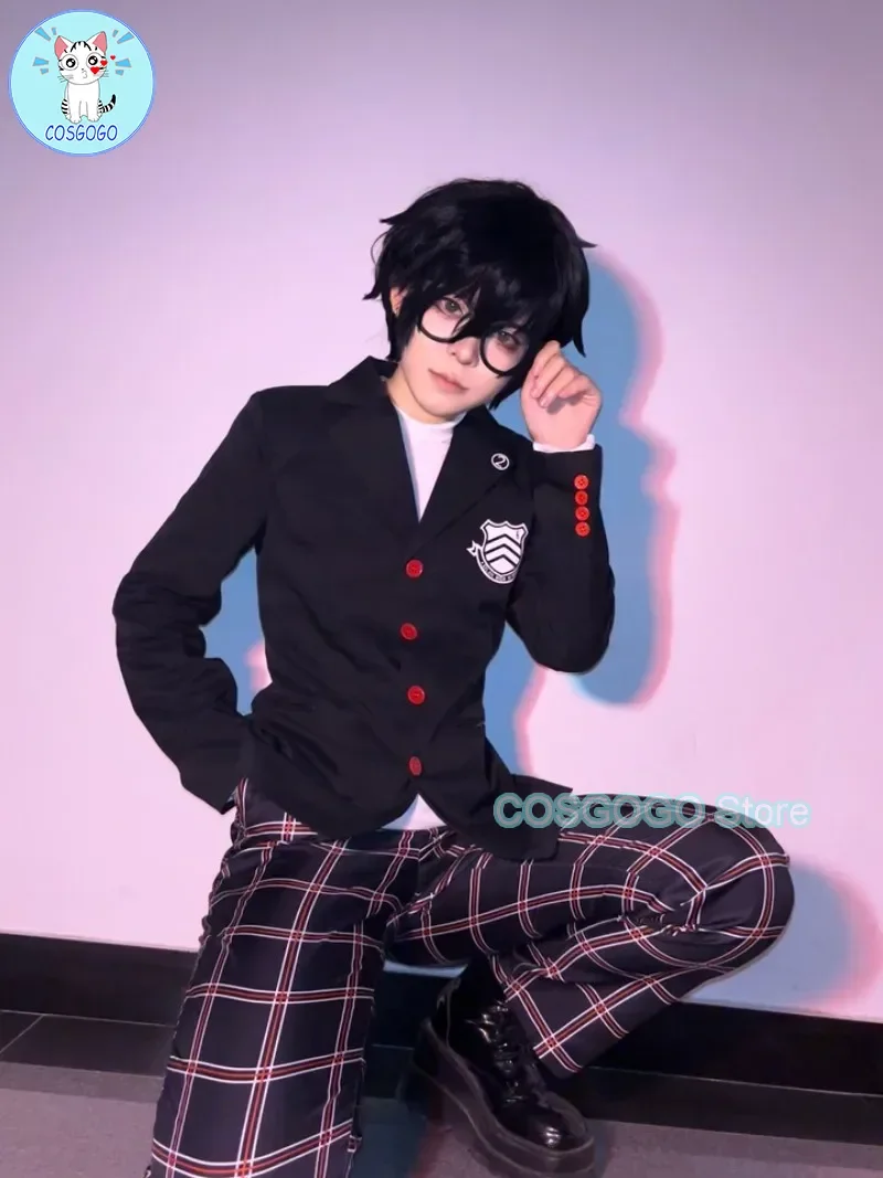COSGOGO [На складе] Persona 5 Касуми Йошизава Косплей Костюм Школьный значок JK Униформа