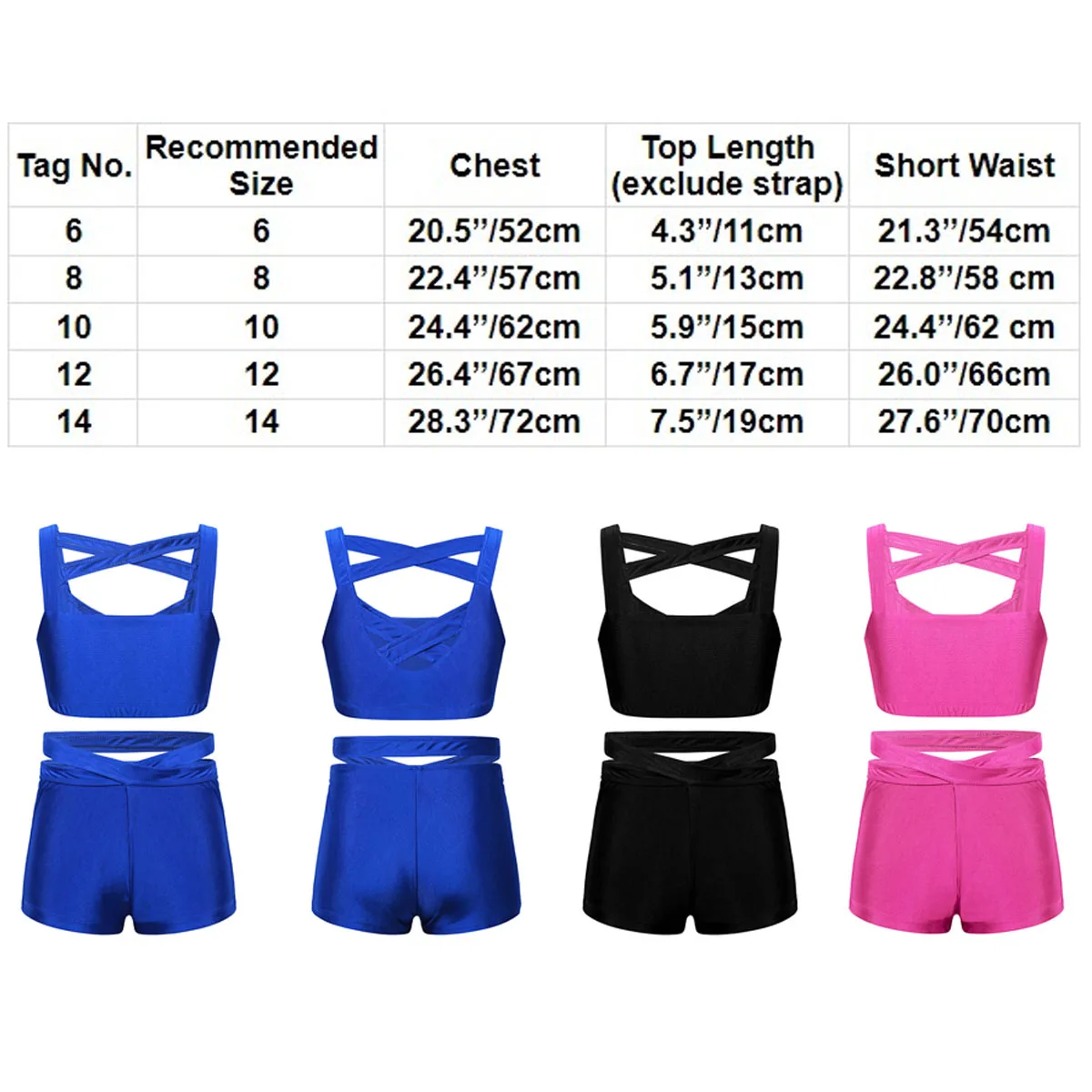 Детский Эластичный однотонный комплект TiaoBug из топа без рукавов и шортов для