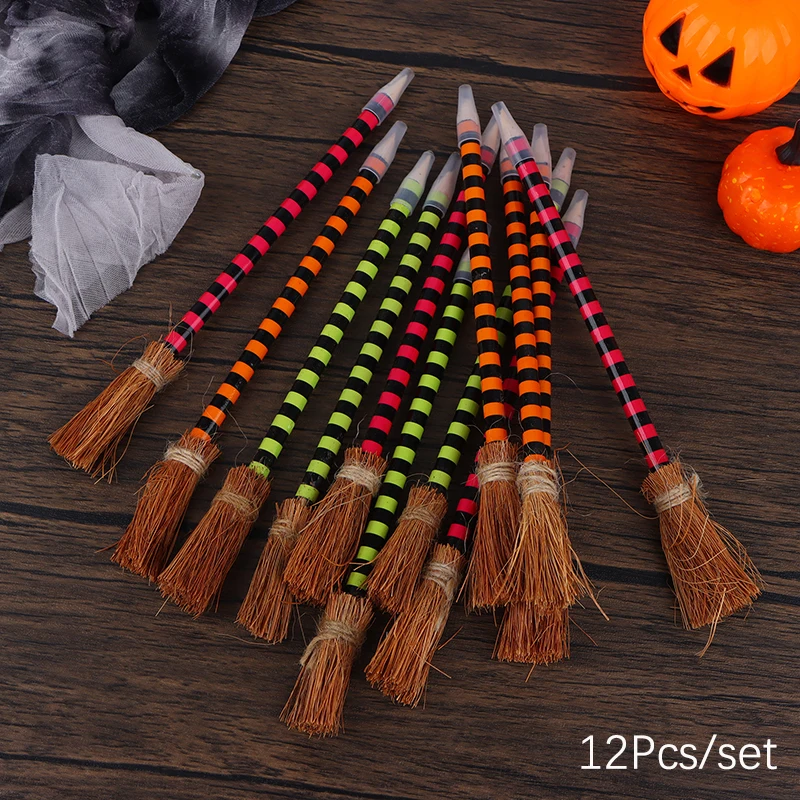 

12 шт. карандаш с ведьмой на Хэллоуин цветная ведьма метла ручки волшебник метла карандаши для письма деревянная ведьма метла карандаш