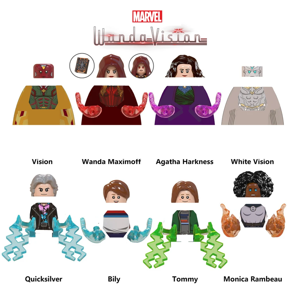 

Marvel WandaVision Wanda Scarlet Witch Vision Monica Agatha Quicksilver Avengers Building Blocks Bricks Figures Toys Kid Gift