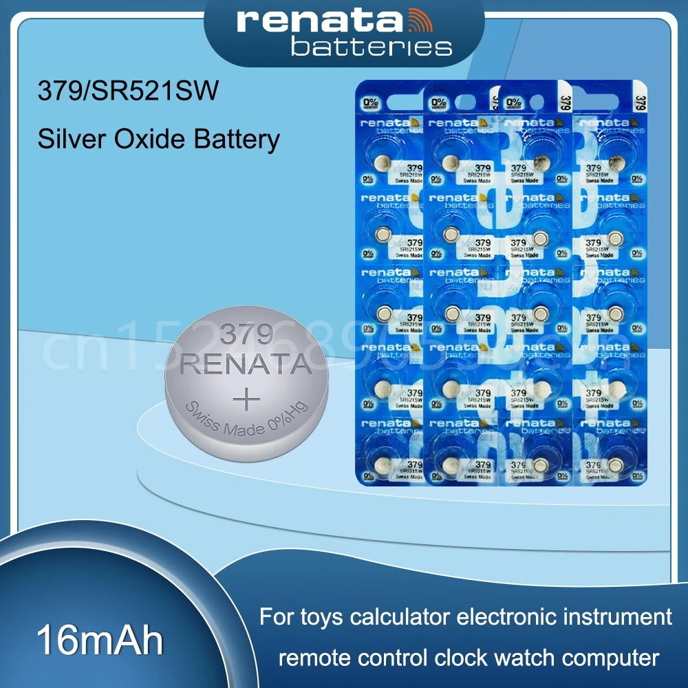 

Original RENATA 379 SR521SW 1.55V Silver Oxide Battery for Watch Remote Control Calculator Toys AG0 D379 V379 Button Cell