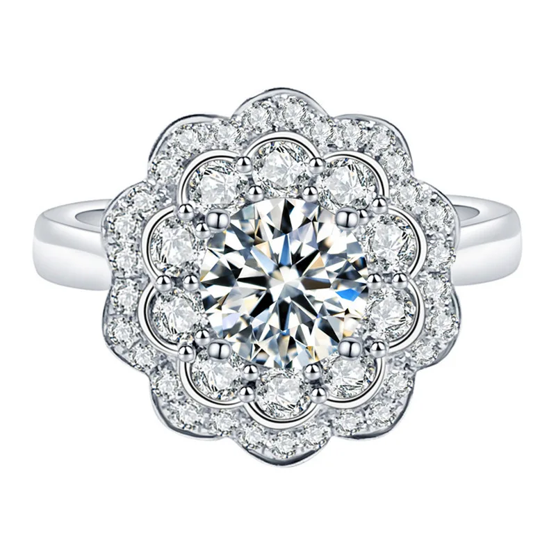 

Trendy Double Flower Zircon Wedding Rings For Women Luxury Love Promise Cubic Zirconia Vintage Ring Jewelry Wholesale Lots Bulk