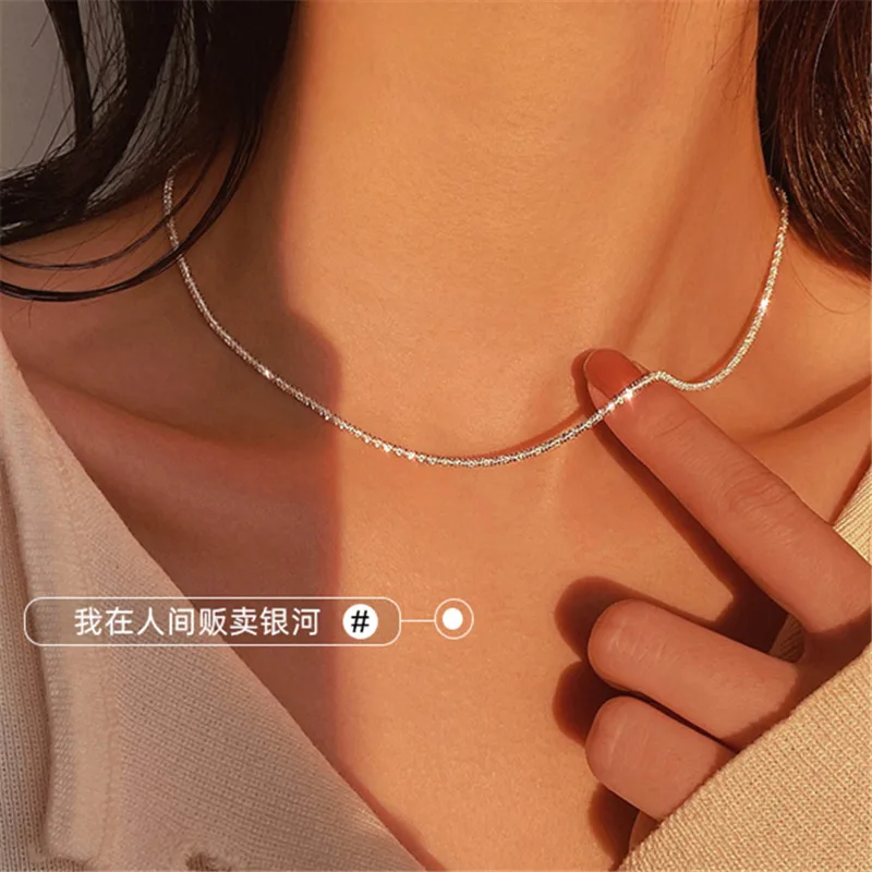 

2022 New Popular Silver Colour Sparkling Clavicle Chain Choker Necklace for Women Fine Jewelry Wedding Party Gift Aesthetic