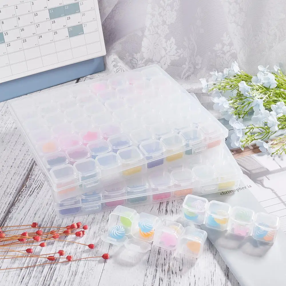 1Set Clear Rectangle Removable 56 Compartments Plastic Box  with Label Paster Jewelry Beads Crafts Supplies Storage Containers