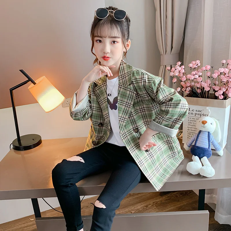 

Autumn kids coat for Girls colored plaid blazer jacket Fashion Child Kids Outwear children blazer 3 4 6 7 8 9 10 11 12 14y