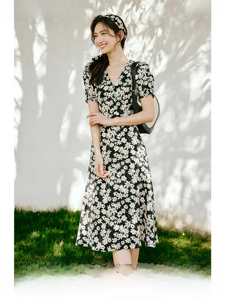 Платье с красными рукавами и цветочным принтом Hopeshow летняя новая женская одежда