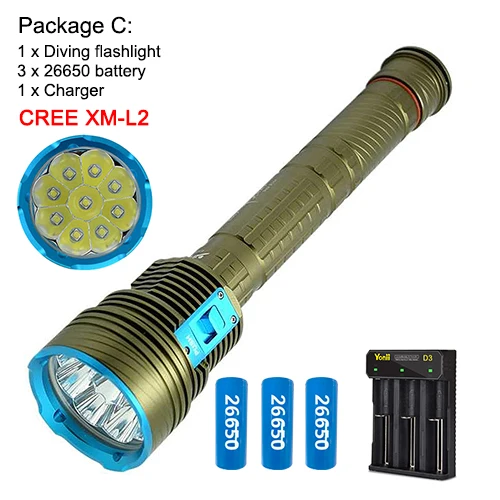 

Asafee DX9 L2 LED Yellow Light 100M Underwater Diving Flashlight 5000LM 100M Range Torch Waterproof 18650 Battery Lantern