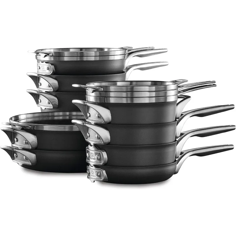 

Calphalon 15-Piece Pots and Pans Set, Stackable Nonstick Kitchen Cookware with Stay-Cool Stainless Steel Handles, Black