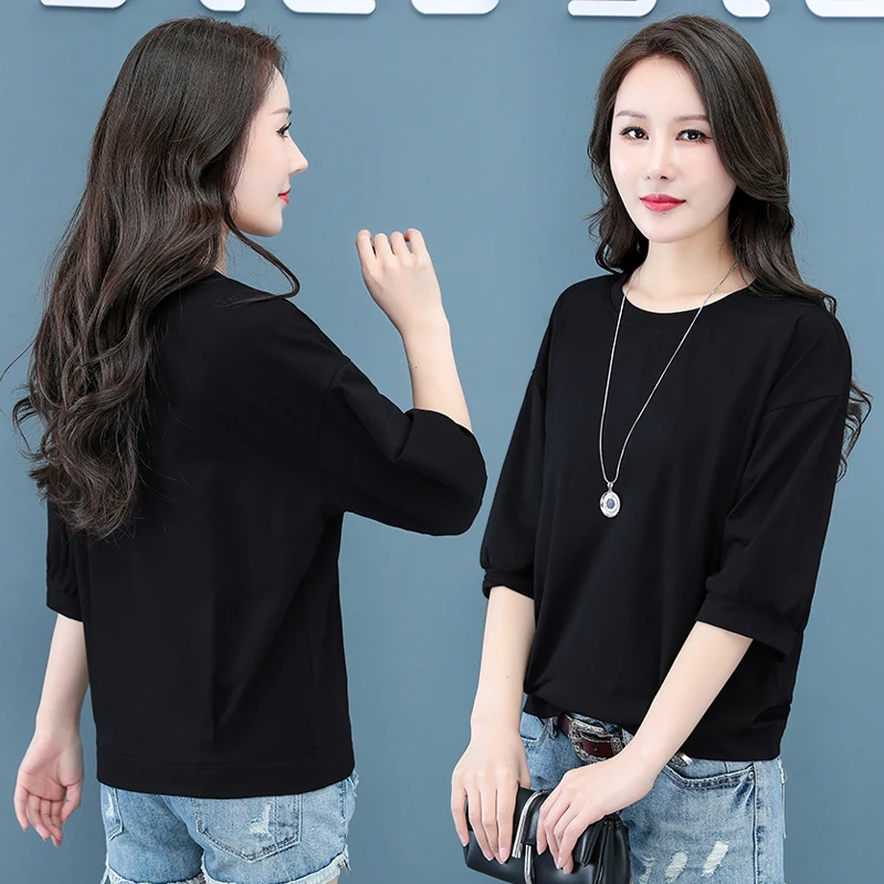 Женская летняя новая Повседневная футболка с круглым вырезом и длинным рукавом