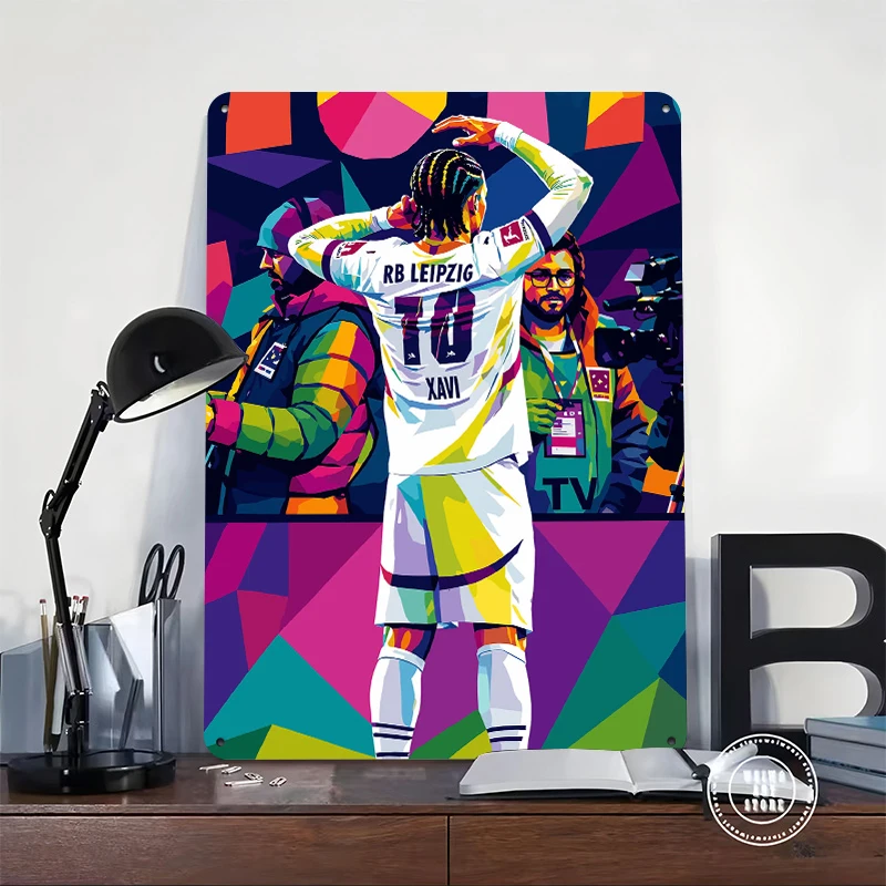 Фото Металлическая винтажная табличка с изображением игрока RB Leipzig Xavi WPAP, настенный декор, ретро-постер для украшения дома №2