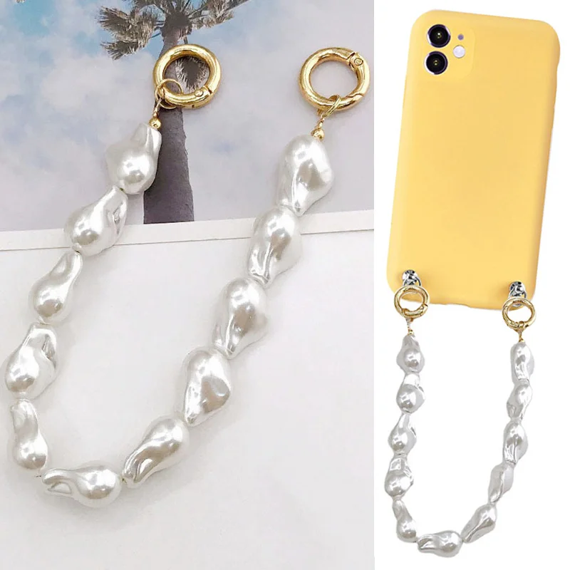 

2023 Korea Temperament Geometric Irregular Pearl Beaded Mobile Phone Chain For Women Girls Phone Lanyard Accessories Gifts