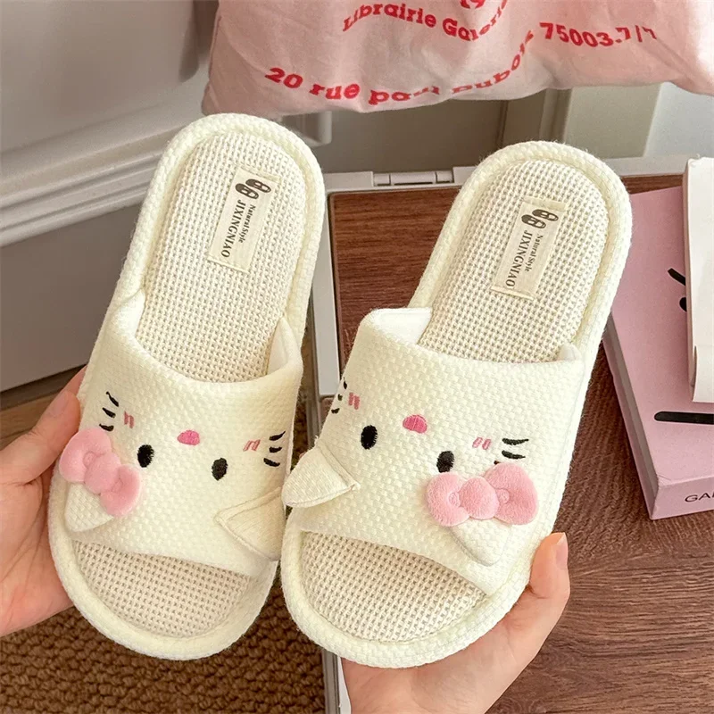Sanrio Kawaii Hello Kitty хлопчатобумажные Нескользящие дышащие домашние мягкие Тапочки