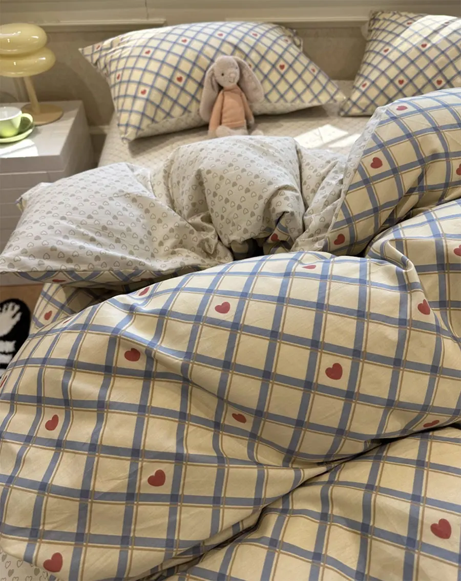 

Модный синий клетчатый милый набор, классический двойной полный Королевский Симпатичный хлопковый домашний текстиль, простыня, подушка, пододеяльник