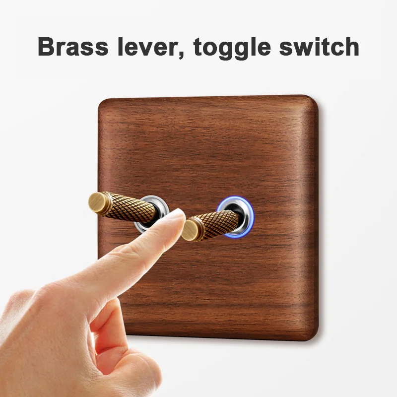 

Wall Light Switch With Led Indicator Black Walnut Toggle Switch And Socket 1 2 3 4 Gang 2 Way EU French Electrical Outlets