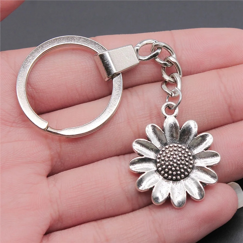 

Прямая поставка, брелок с подвеской в виде цветка подсолнуха в античном стиле серебряного цвета 30x25 мм, сувениры, подарок