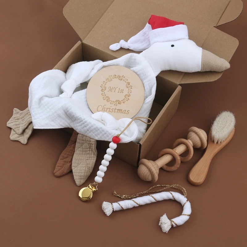 

57EE 6pcs Baby Pacifier Clip Chain Appease Saliva Towel Hairbrush Set Christmas Gift