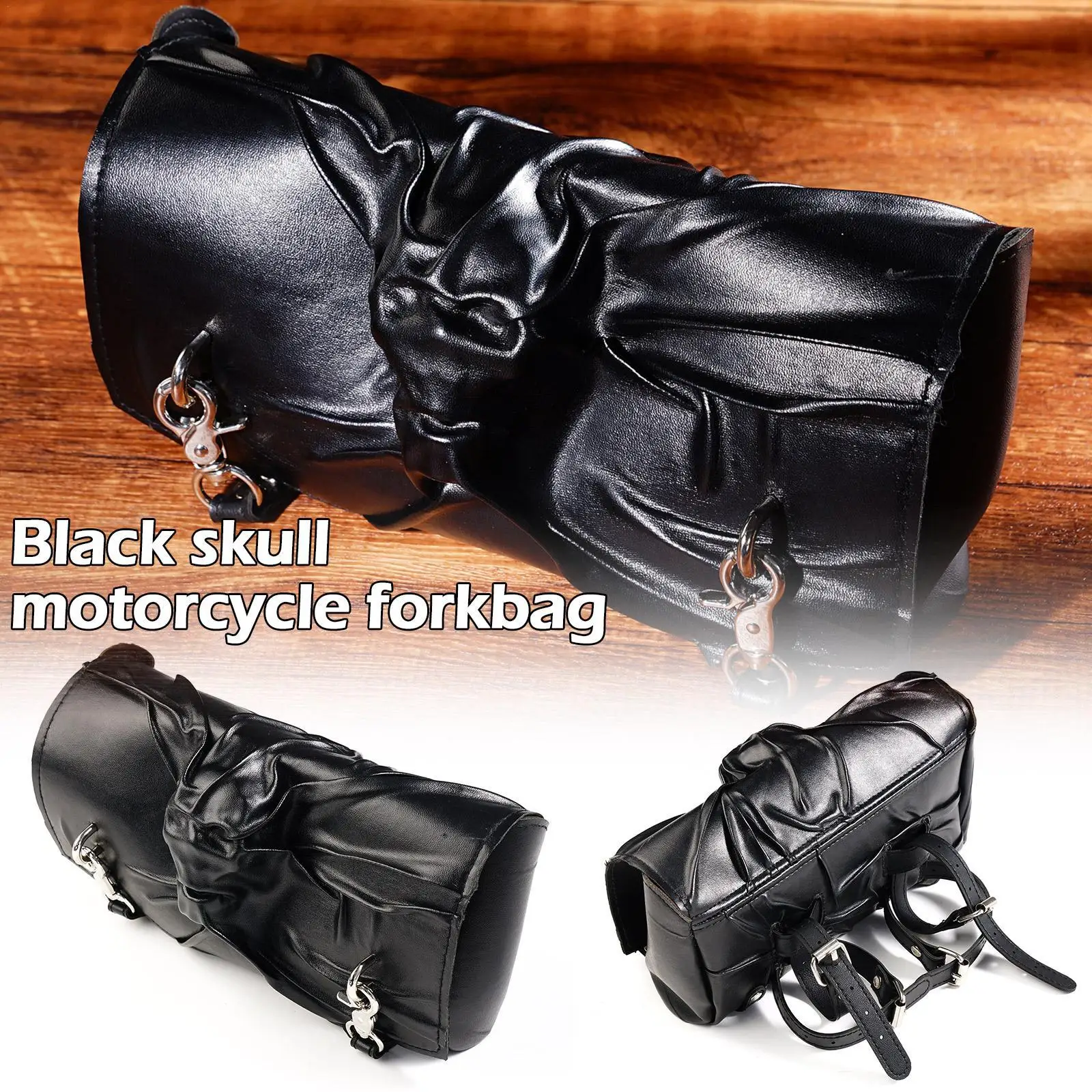 

Halloween Black Skull Motorcycle Fork Bag Saddle Bags Accessories Leather Handlebar Luggage Tool Suitcase Bag Black Moto Forkbag