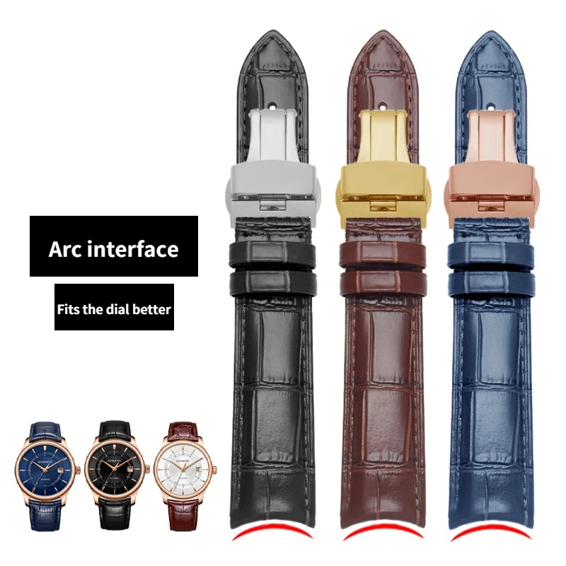 Miqiao  leather watch strap comaptible for Tissot Rossini  IWC arc mouth men and women butterfly buckle strap 20mm 22mm