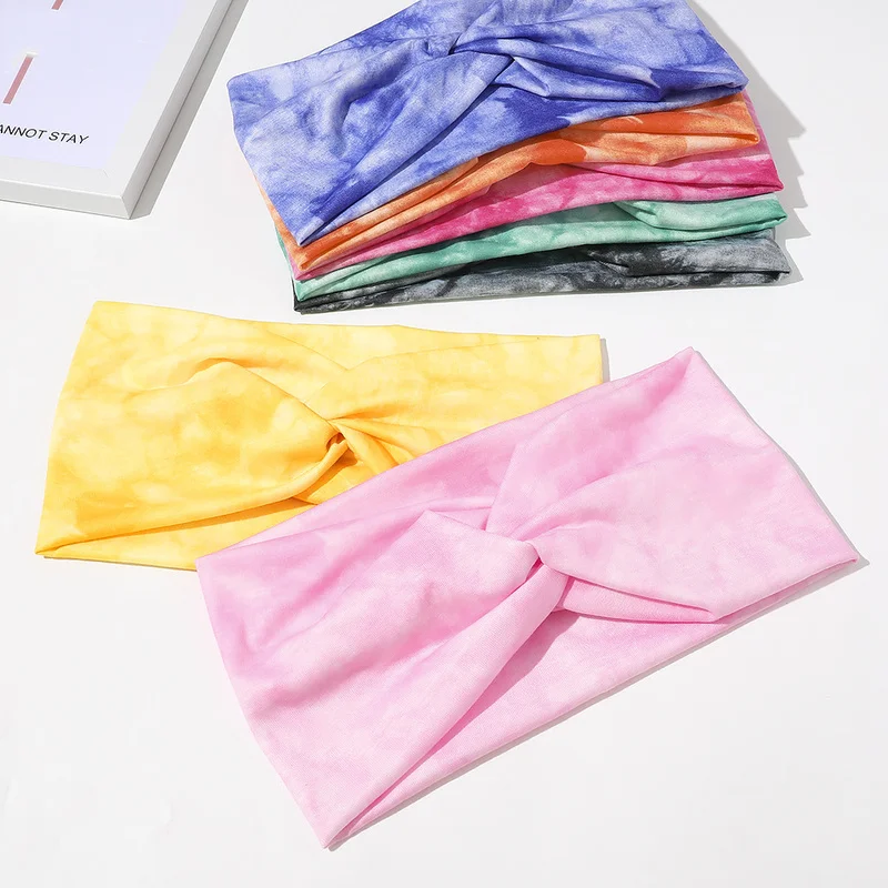 

Повязка для волос Tie Dye с принтом Turbans, повязка для волос для йоги и бега, женская мягкая молочная шелковая чалма-бандана, аксессуары для волос