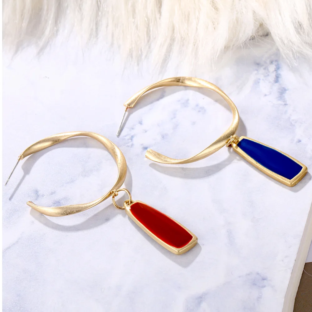 

New Ins Sweet Burgundy Enamel Earrings for Women Girl Gold Color Vintage Metal Love Heart Hanging Dangle Earrings Jewelry