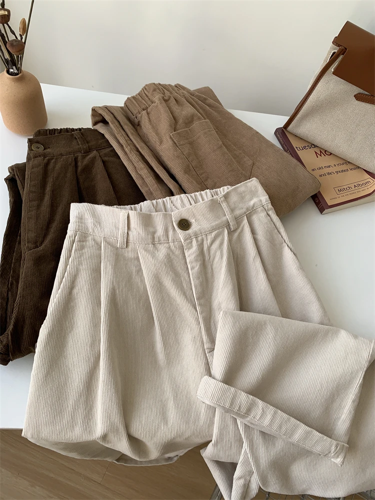 

Вельветовые прямые брюки для женщин с эластичной высокой талией облегающие осенне-зимние хлопковые брюки