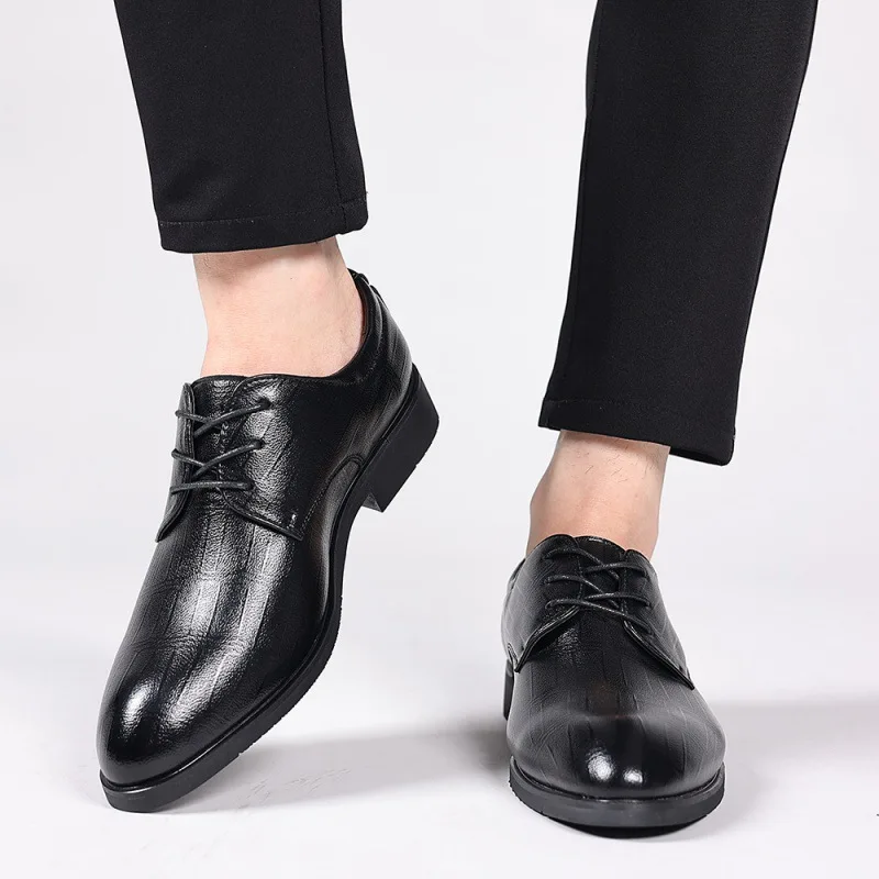 

Leather Shoes Men's Autumn Breathable British Teenagers Student Suit Leisure Commute Civil Servant Interview Black Work Shoes