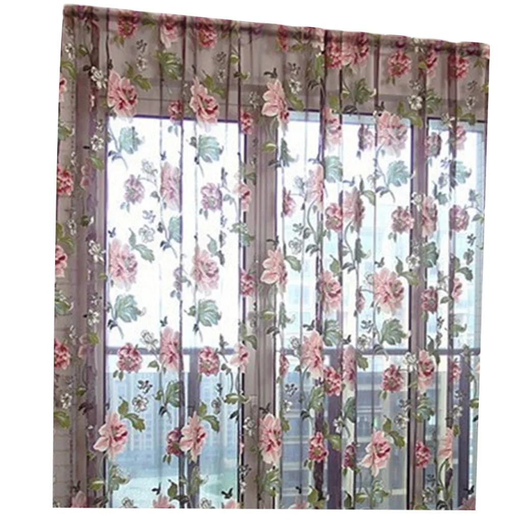 

100x200cm Elegant Floral Pattern Tulle Voile Door Window Curtain Drape Panel Sheer Scarf Valances