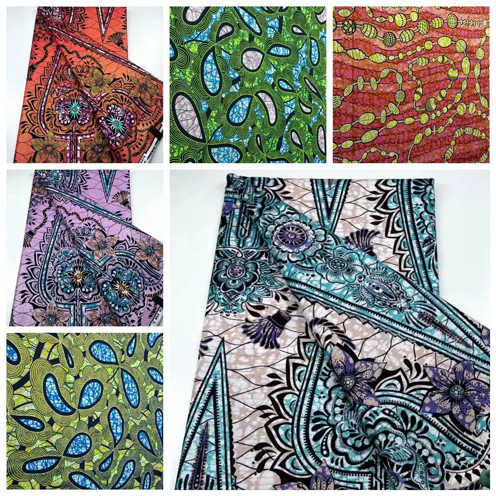 Африканская анкарская ткань, 100 хлопок, материал с принтом, восковая ткань, блестящая ткань, золотой батик, 6 ярдов для шитья, свадебная форма