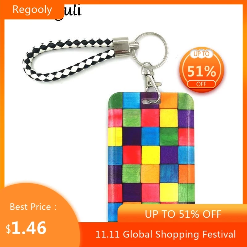 

Colorful Lattice Credit Card ID Holder Bag Student Women Travel Bank Bus Business Card Cover Badge Accessories Gifts
