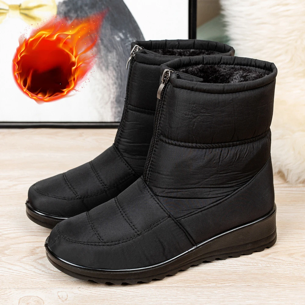 

Winter Short Plush Women Ankle Boots Warm Flat Plush Cotton Shoes Ladies Fashion Zip Booties Woman Snow Boot Waterproof Footwear