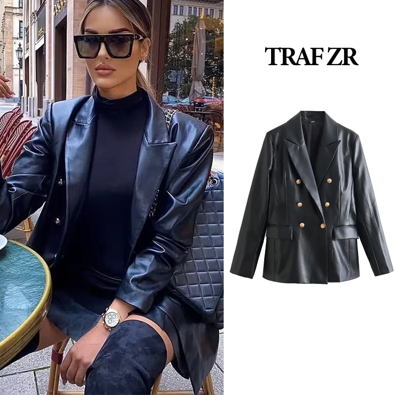 

Куртка-Блейзер женская кожаная с длинным рукавом, на зиму