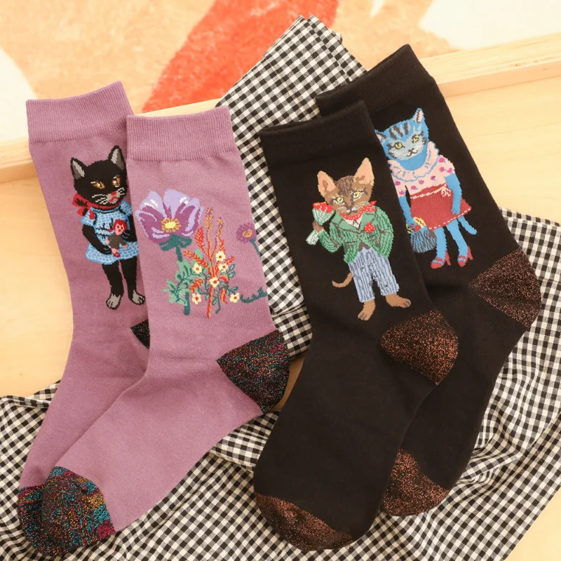 

Forest Fairy Tale Socks Autumn Fairy Tale Animal New Product Personality Jacquard AB Sock Cute Women Short Cotton Socks for Girl