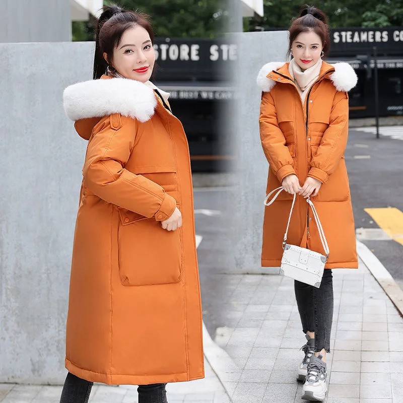 2022 New Women's Winter Snowwear Long Jacket Korean Style Hooded Clothing Fur Lining Warm Winter Coat Women Parka Coat JU1482