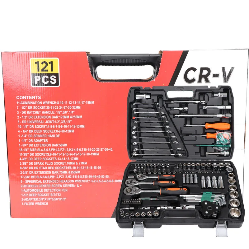 

121 Pcs Toolbox Set Mechanical And Electrical For Home DIY 1/4" Socket Wrench Set Tool Kit Ratchet Screwdriver Bits Toolbox