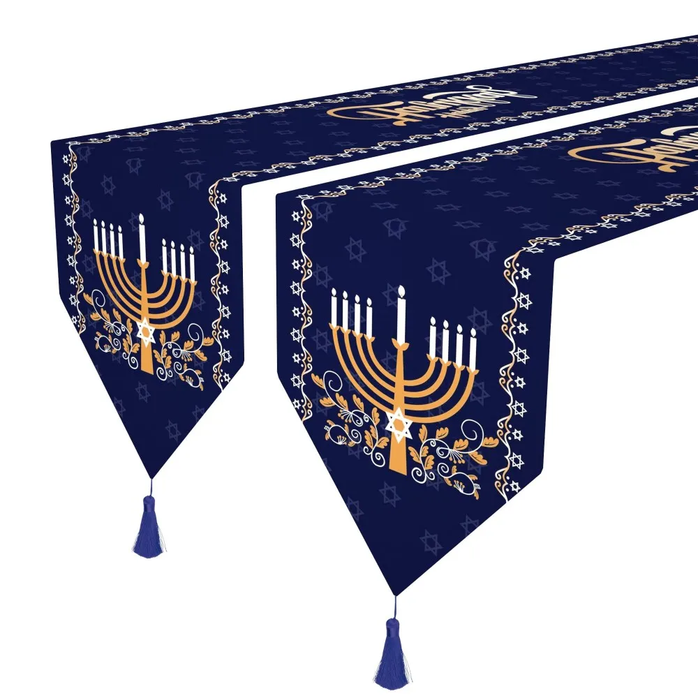 

Hanukkah Linen Table Cloth Hebrew Jewish Chanukah Menorah Party Decoration Star of David Decor Kitchen Dining Home Table Cover