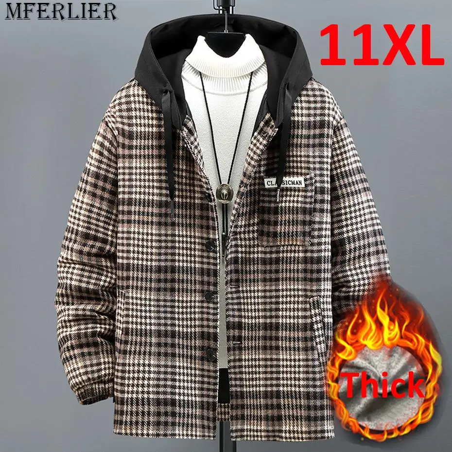Мужская Зимняя Толстая куртка в шотландскую клетку с капюшоном