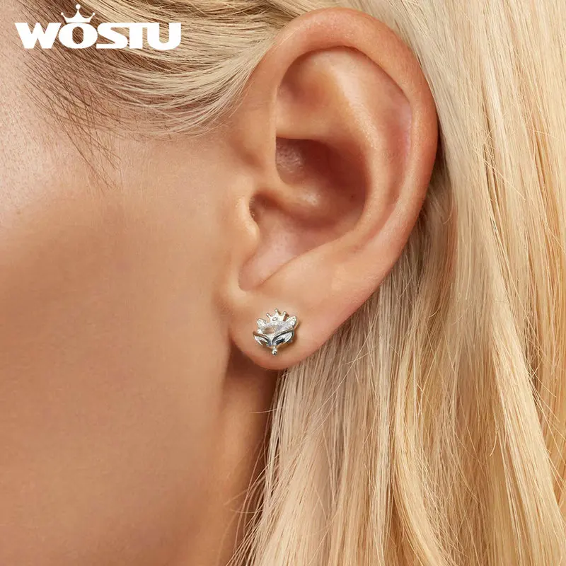 Женские блестящие серьги-гвоздики в виде короны из серебра 925 пробы