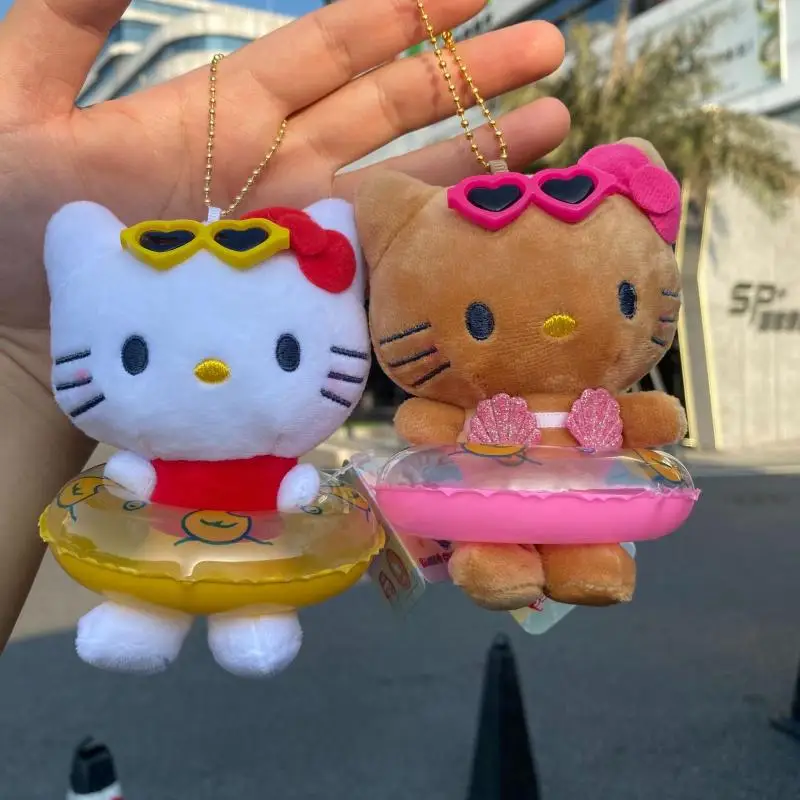 

Sanrioed Hello Kitty Toys Kawaii Cartoon Plush Doll Swim Ring Figure Bag Hanging Pendants Keyring Car Accessories Children Gifts