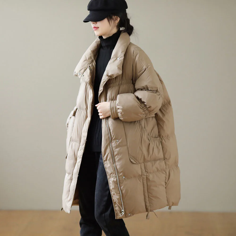 

2022 Winter Women Parkas Stand Collar Loose Warm 90% White Duck Down Long Jacket Casual Female Smow Coat Laides Outwear