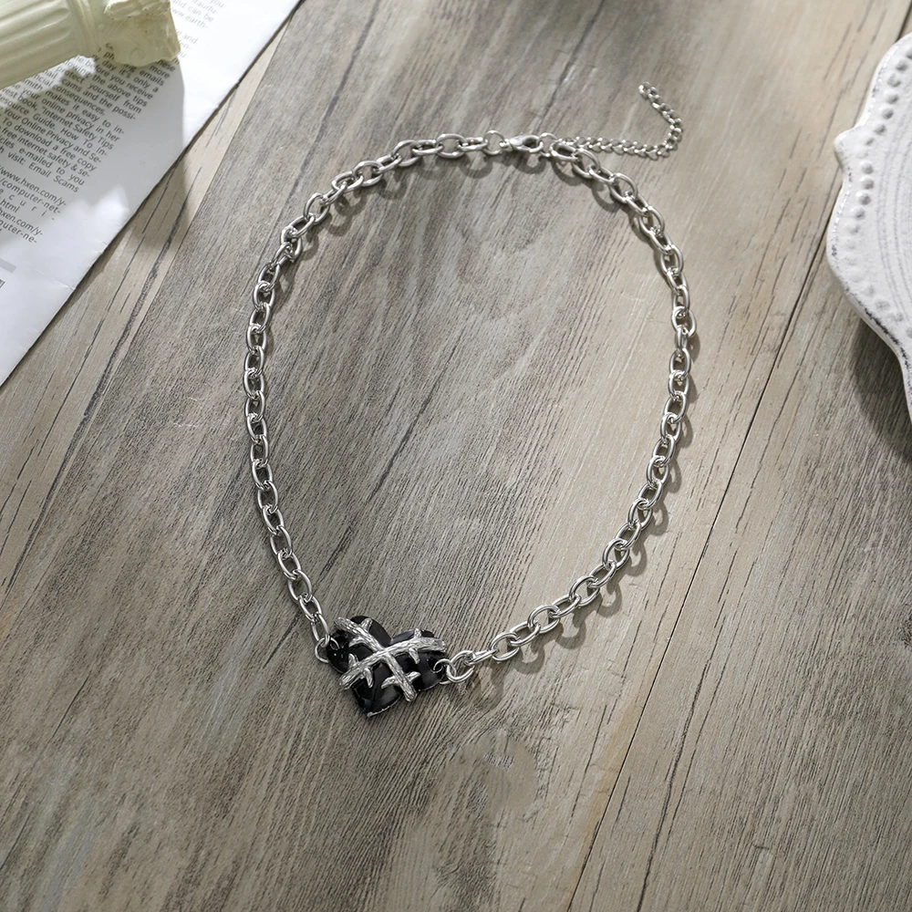 Y2k Цепочка В Форме Сердца Ожерелье Серебряного Тона Кулон Колье Для Женщин Модные