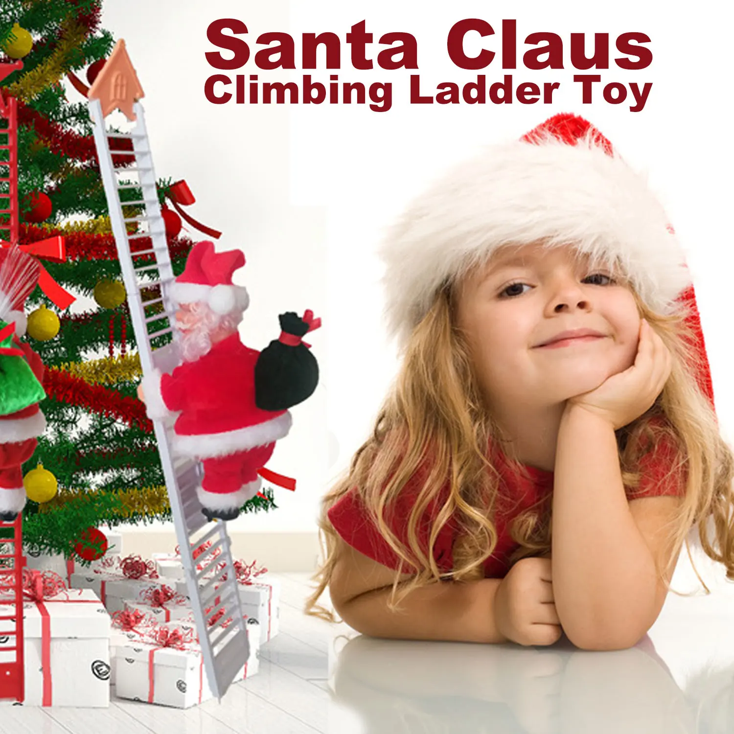 

Christmas Decorations Santa Claus Electric Climbing Ladder with House Christmas Tree Ornaments Xmas Gifts Party Supplies