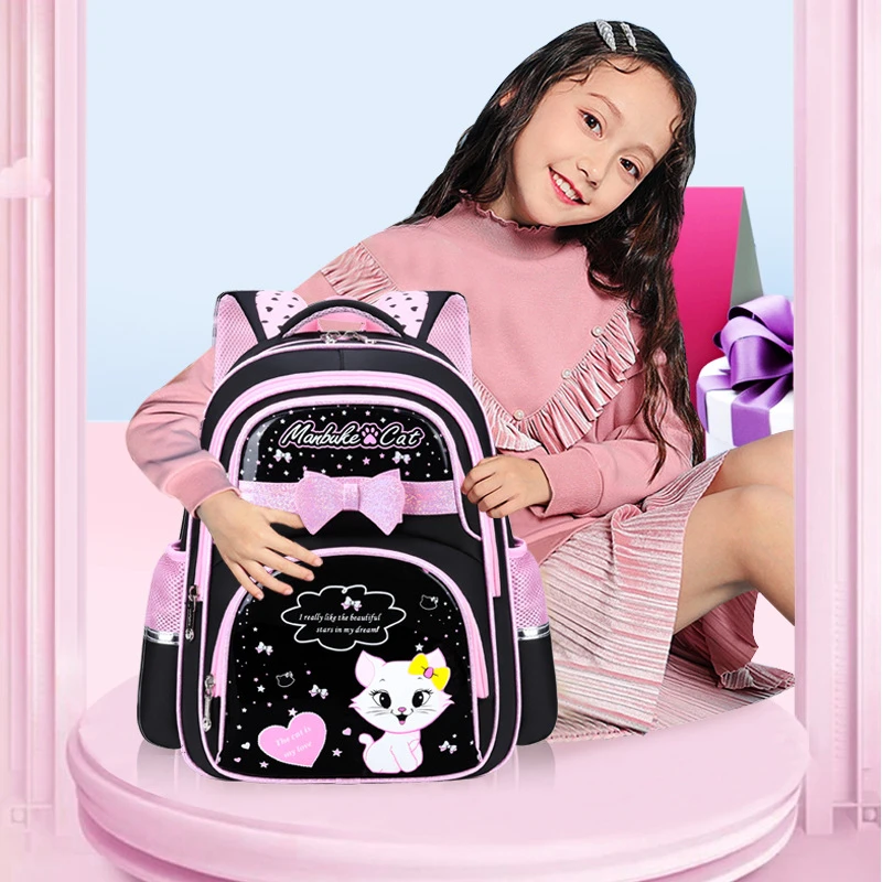 OSLD Kids Backpack School Bags For Girls Cat Bag Student Bag School Backpack 1-3-6 Grade 6-12 Years Old Cute Children Backpack