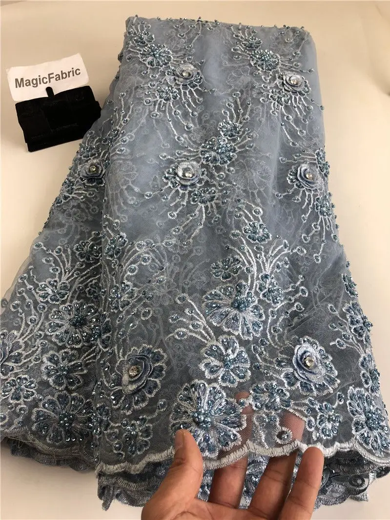 Лучшее качество африканская кисточка бисер французская кружевная ткань с