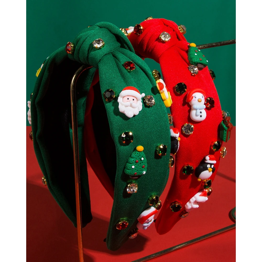 

Women Christmas Santa Claus Snowman Penguin Wide Hair Band New Fashion Sweat Rhinestone Design Headband Lady Female Accessories