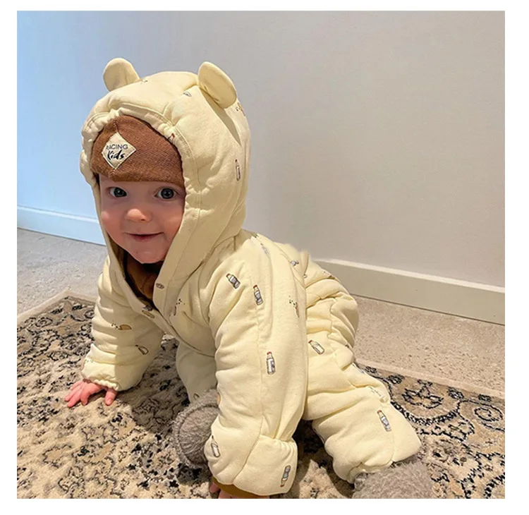 

Комбинезон для новорожденных Детский, мягкий хлопковый утепленный спальный мешок, милый мультяшный принт, зимняя ветрозащитная одежда для ...