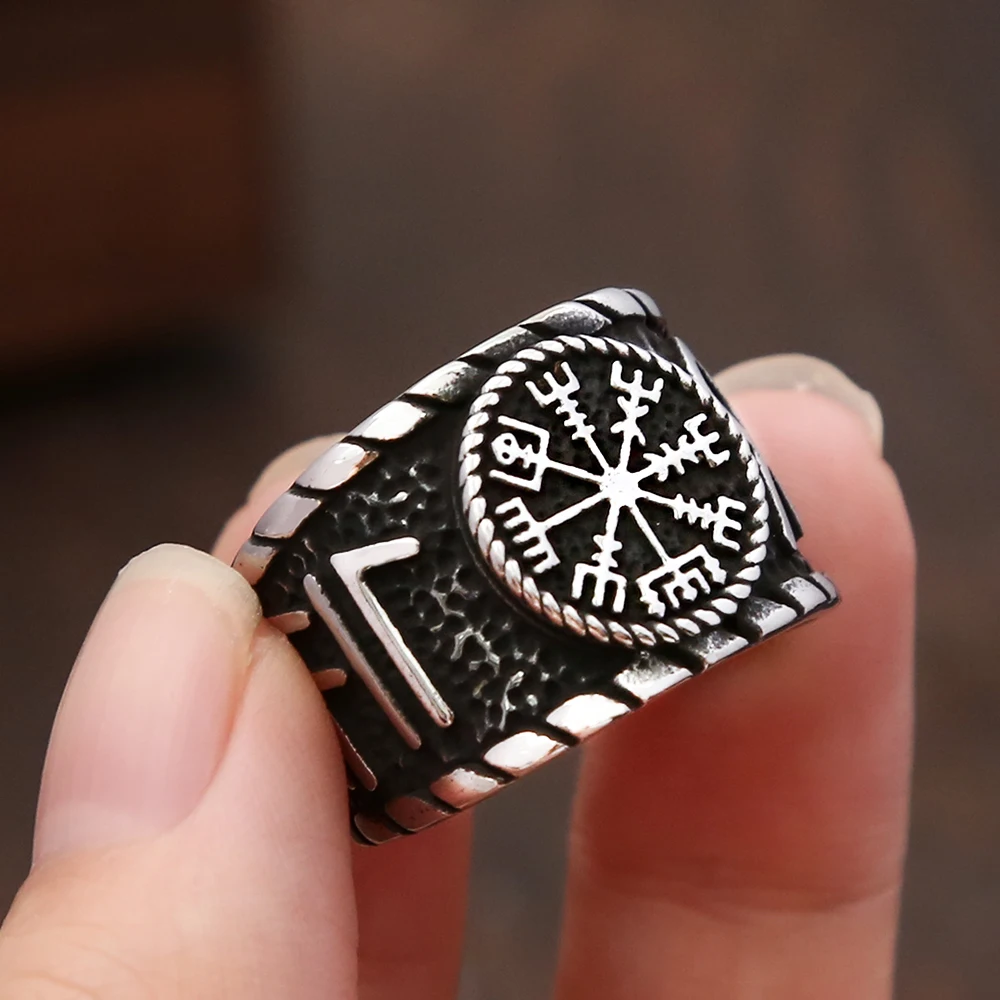 

Vintage 316L Stainless Steel Vikings Compass Ring Punk Fashion Nordic Amulet Rings For Men Women Biker Jewelry Gifts Wholesale