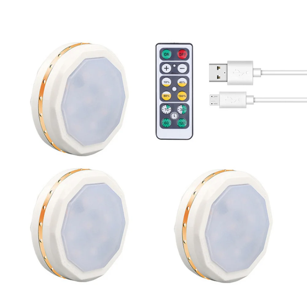 

3 Lamps 1 Remote Controller USB Recharged Led Under Cabinet Light DC5V Indoor Portable Lamp Fixture for Wardrobe Bedroom(4000K)