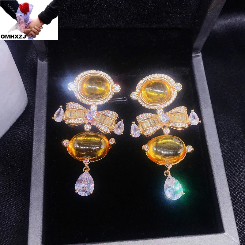 

OMHXZJ Wholesale EA1022 European Fashion Fine Woman Girl Party Birthday Wedding Gift Bowknot AAA Zircon 18KT Gold Stud Earrings