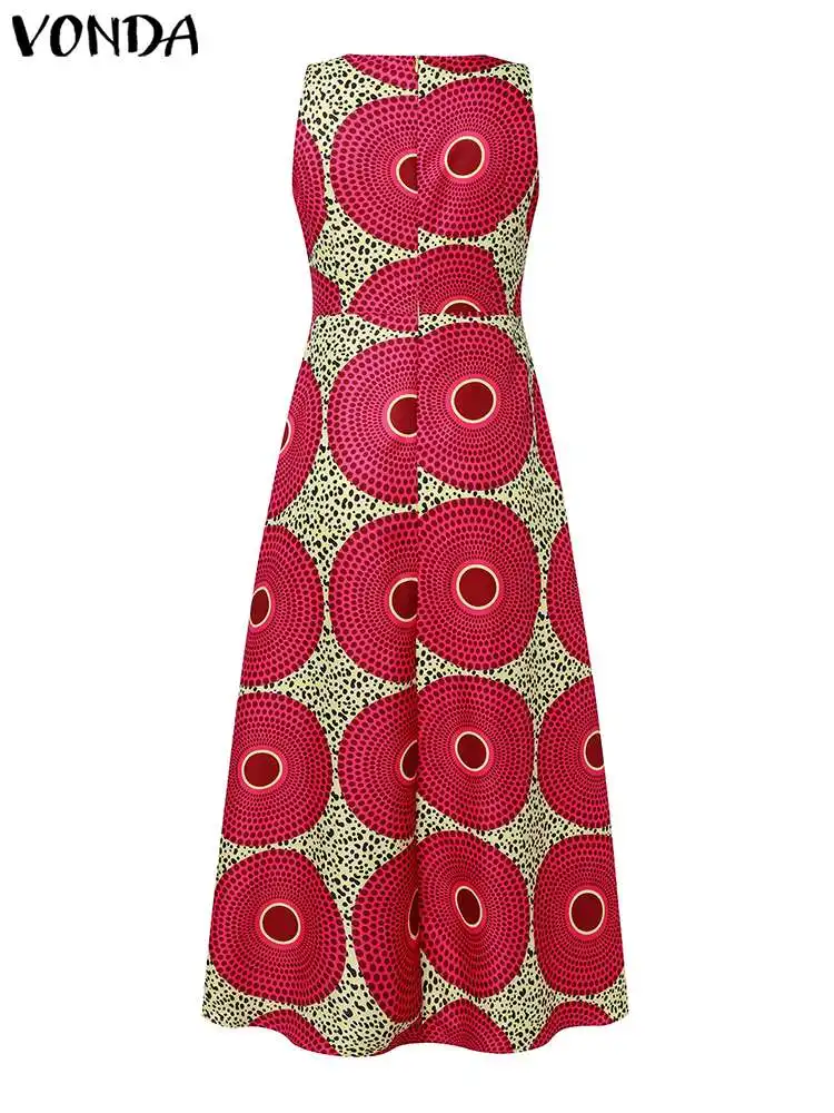 Женское платье-макси без рукавов с принтом